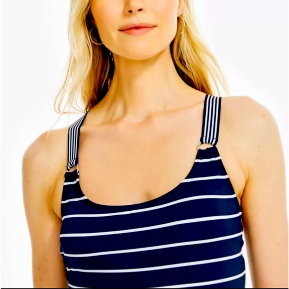 Nautica Women's Cross Back One Piece Swimsuit Navy & White Stripe X-Large NWOT - Picture 1 of 13